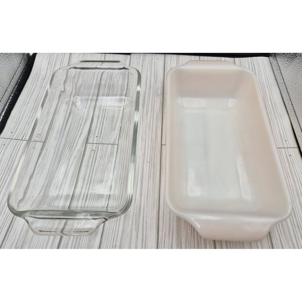 Anchor Hocking Fire-King Glass Loaf Pan Lot (2) Vintage & Clear Rectangular